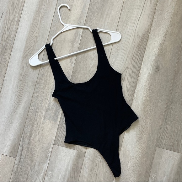 Free People Tops - Free People Scoop Neck Thong Bodysuit Black (Small) semi sheer fitted party